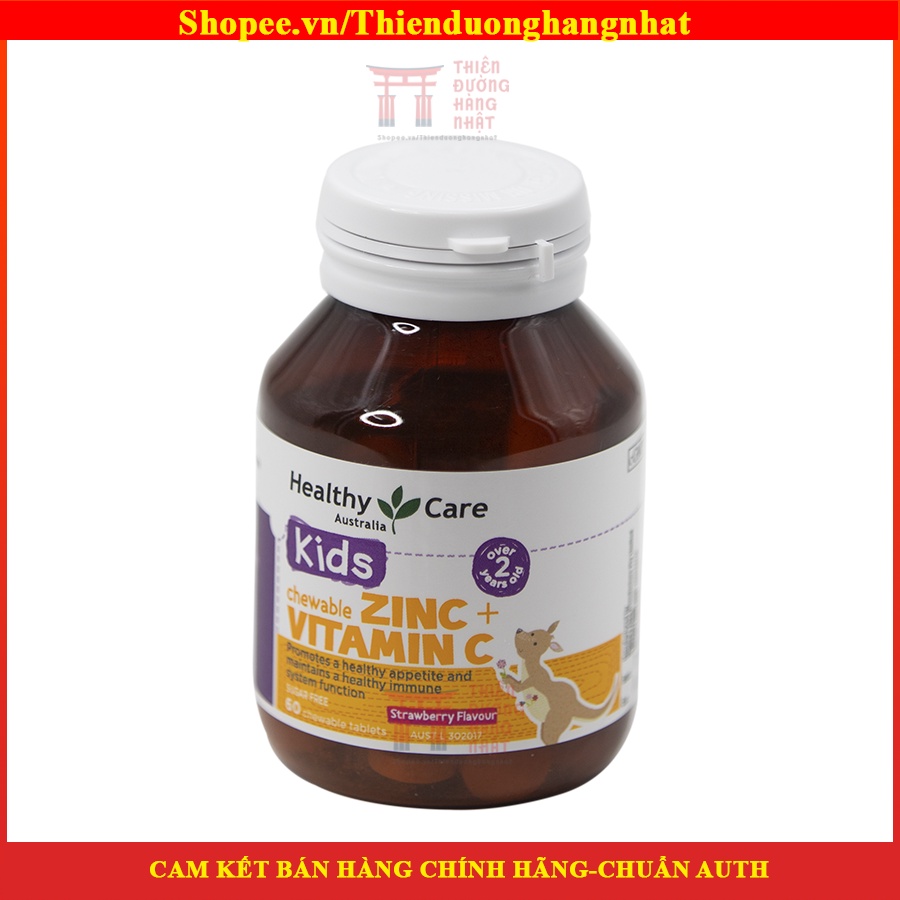 Viên nhai bổ sung kẽm vitamin c cho bé healthy care kids 60 viên Úc