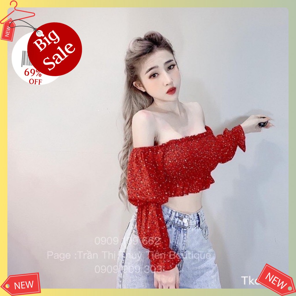 [Thiết kế] ÁO NHÚNG HOA BỆT VAI TAY DÀI VOAN hàng thiết kế | BigBuy360 - bigbuy360.vn