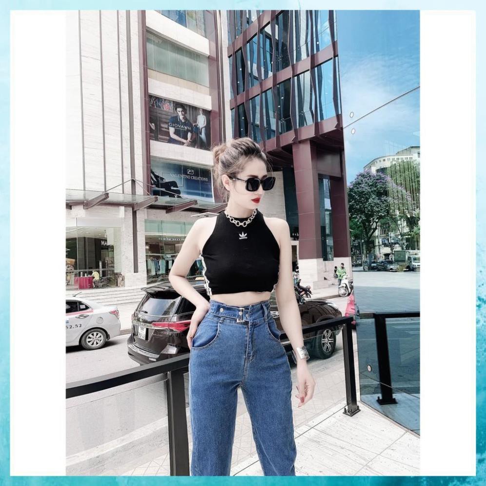 [TH Jeans] Quần bò trơn dáng baggy, quần jeans lưng cao túi chéo phối đai. Mã D5160