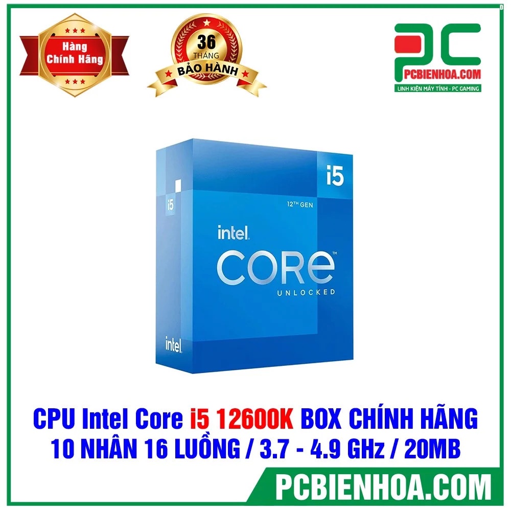 CPU INTEL CORE I5 12600K BOX CHÍNH HÃNG ( 10 NHÂN 16 LUỒNG / 3.7 4.9 GHZ / 20MB