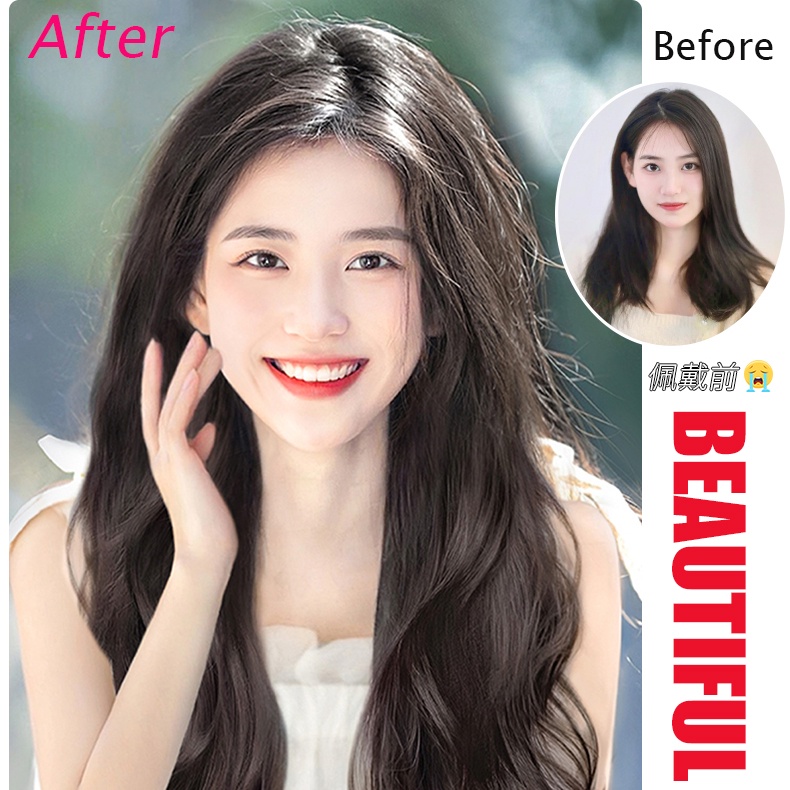 Set 3 Phần Tóc Giả Dài Xoăn Tàng Hình Không Đường May Cho Nữ