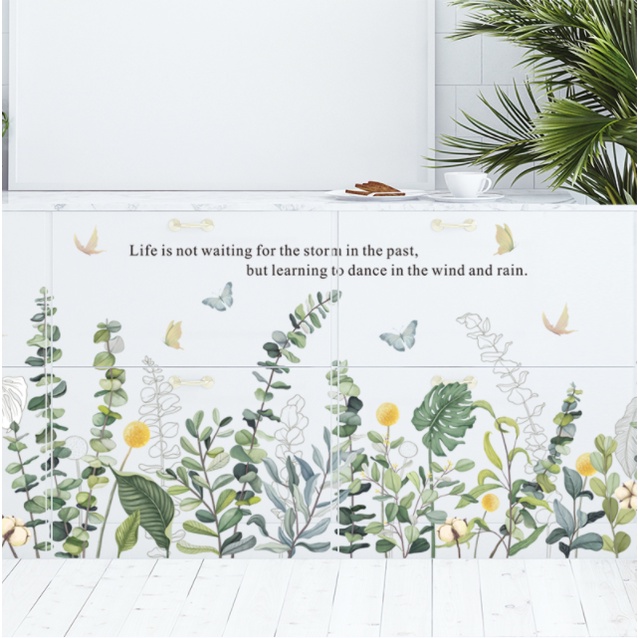 Decal trang trí tường - Chân tường bụi cây xanh