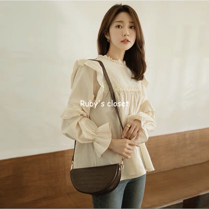 [Mã FAMARAL1 giảm 10K đơn 50K] Áo babydoll nữ, áo babydoll áo kiểu xếp ly tay phồng tiểu thư mặc cực xinh