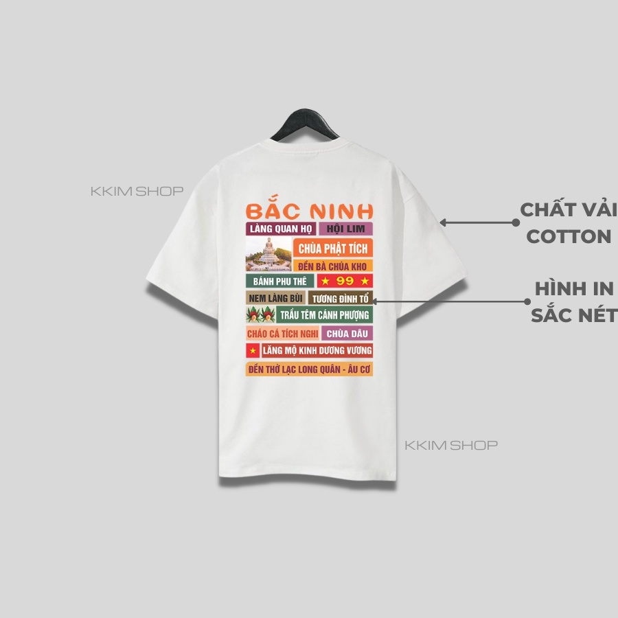 Áo thun tay lỡ BẮC NINH, Áo phông 63 tỉnh thành Form rộng oversize, chất liệu Cotton KKIMSHOP