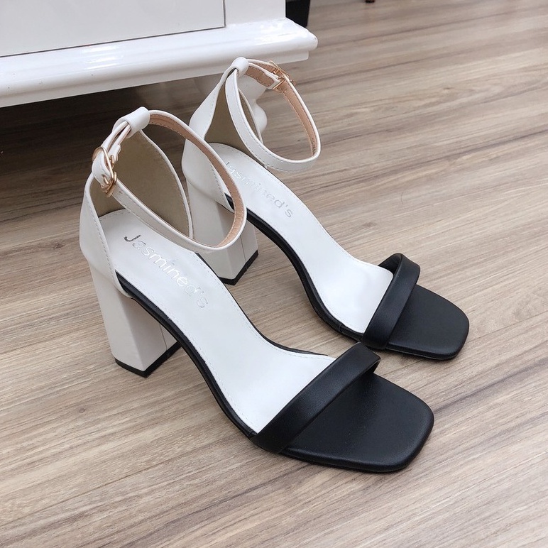 Giày Sandal Gót Trụ CHIMOKA Cho Nữ Cao 8cm Màu Đen Trắng