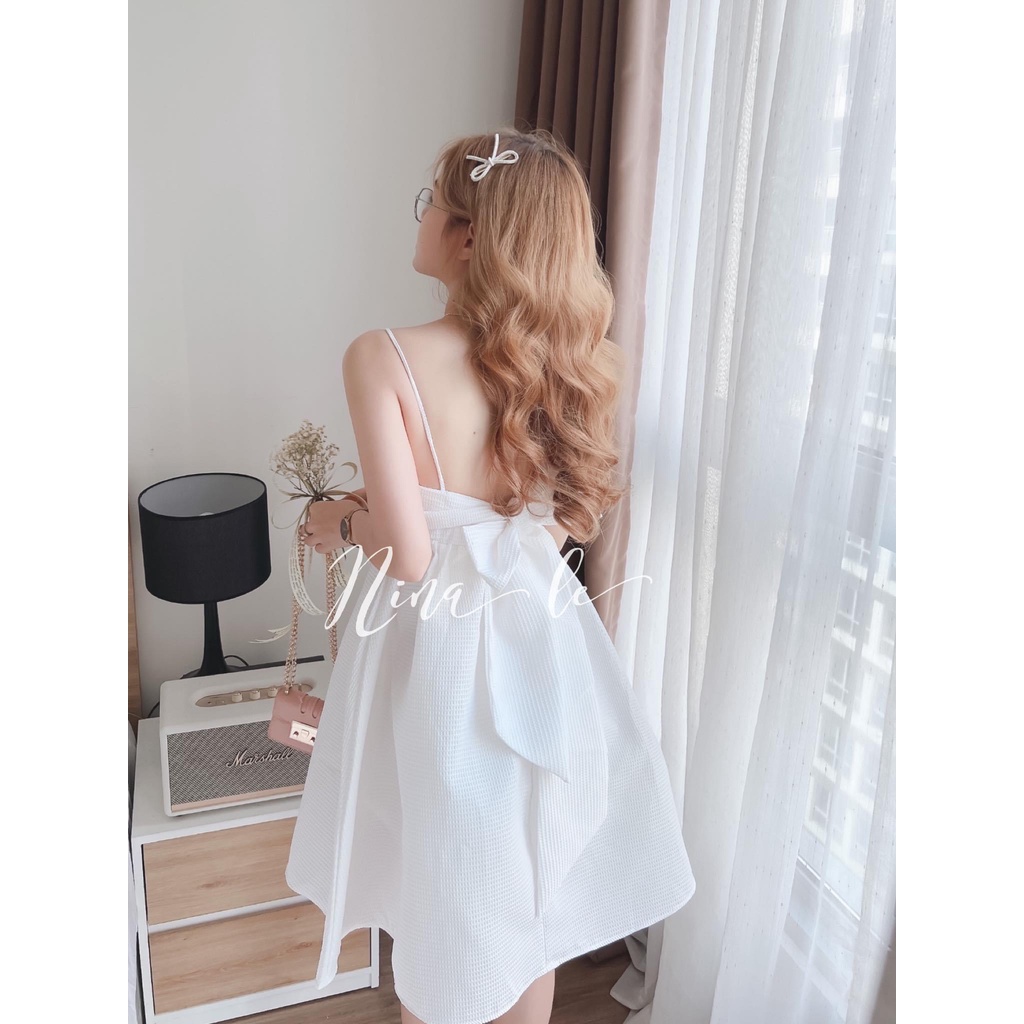 Váy babydoll nơ lưng dự tiệc, Đầm nữ vintage Hàn Quốc chất đẹp, váy trắng, đen, hồng,cánh tiên đính bông