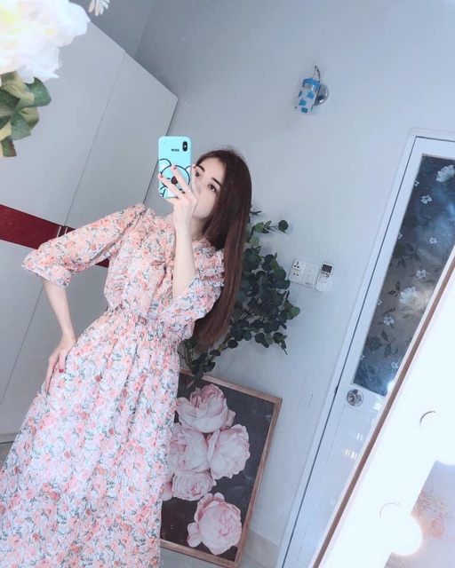 Đầm hoa nhí cột nơ tiểu thư  -video+hình thật