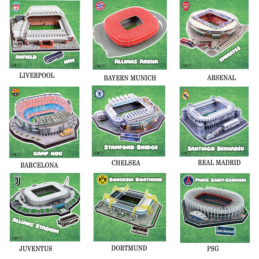 Mô hình sân vận động 3D sân bóng đá dễ lắp ghép Manchester United Liverppol Man City Real Madrid Barcelona Cheasel PSG