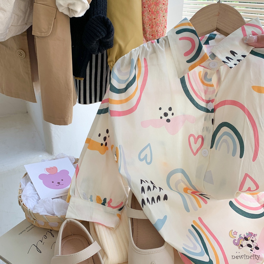 Đầm Dài Tay In Họa Tiết Cầu Vồng Cho Bé