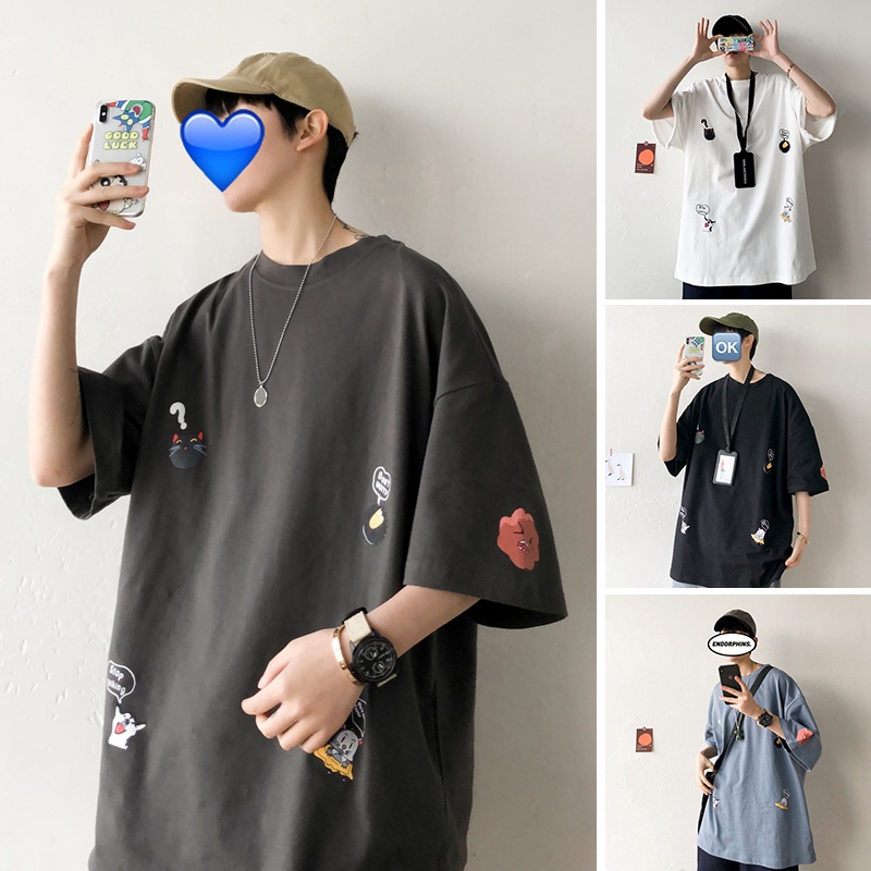 Áo Thun cotton Tay Ngắn Dáng Rộng In Họa Tiết Hoạt Hình Dễ Thương Thời Trang Cho Nam Và Nữ size M-8XL