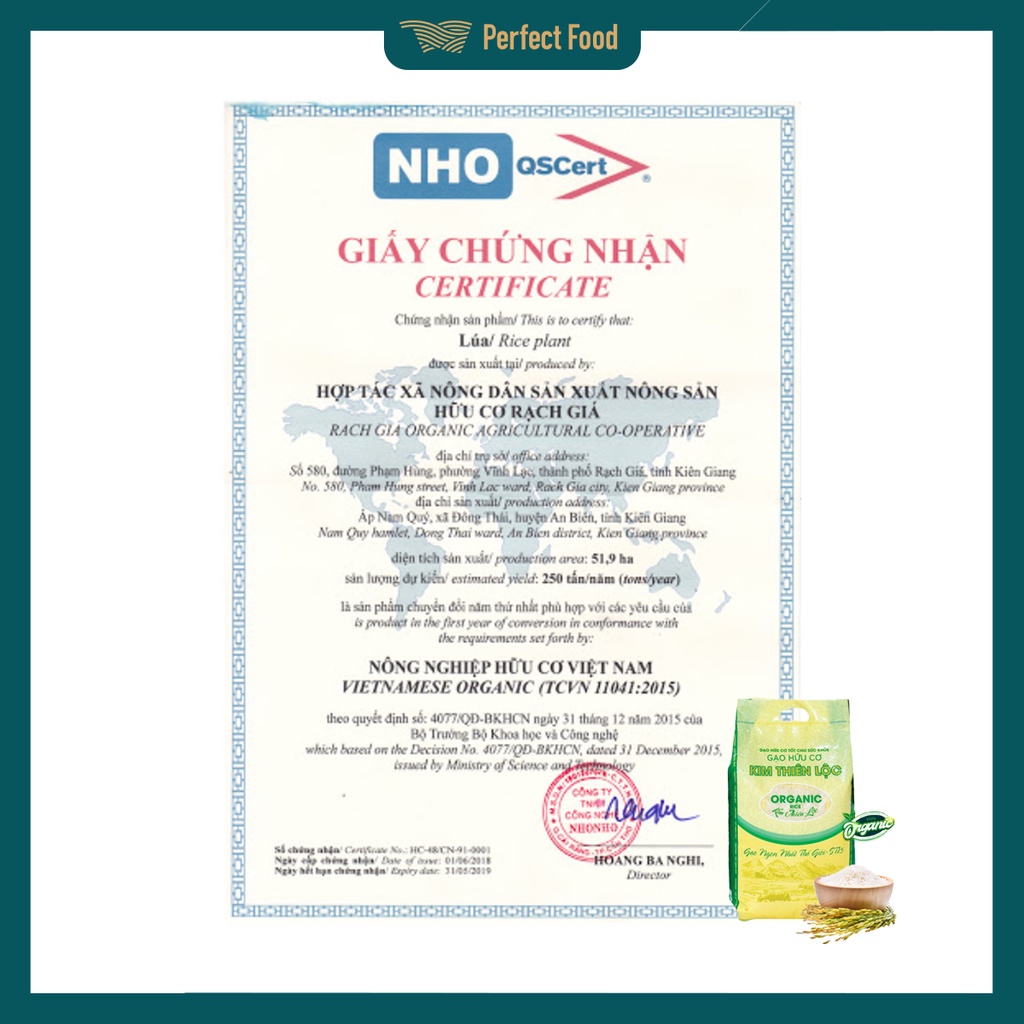 Gạo hữu cơ Kim Thiên Lộc ST25 bao 5kg