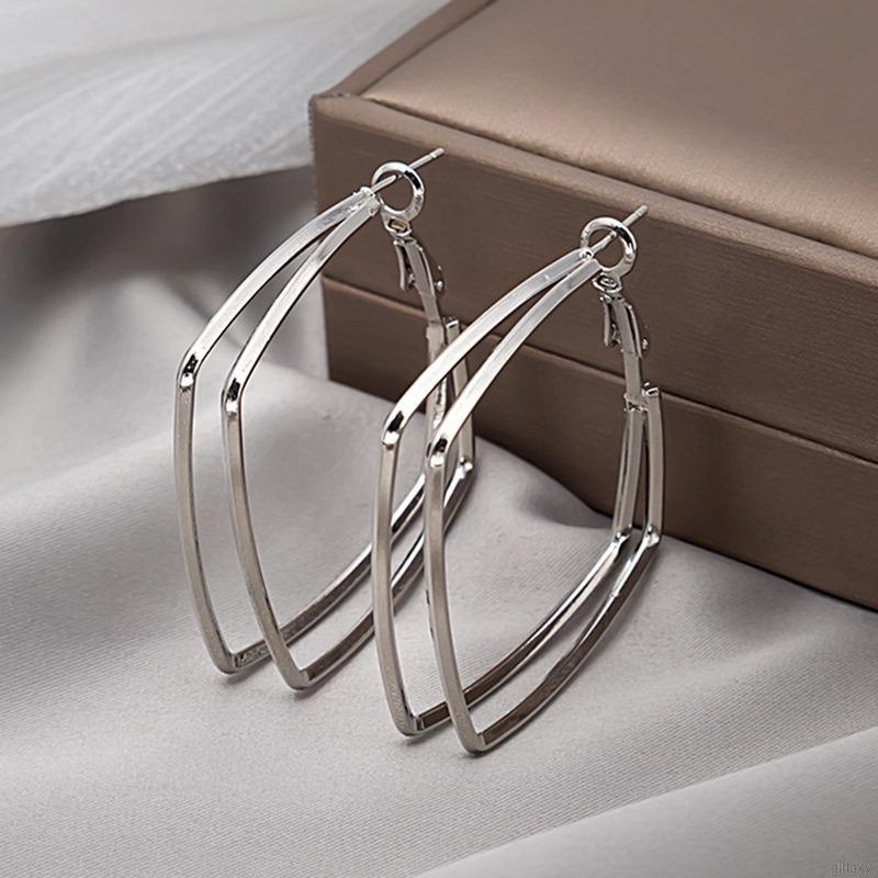 Khuyên tai kim loại hai lớp hình vuông đính đá phong cách hàn quốc