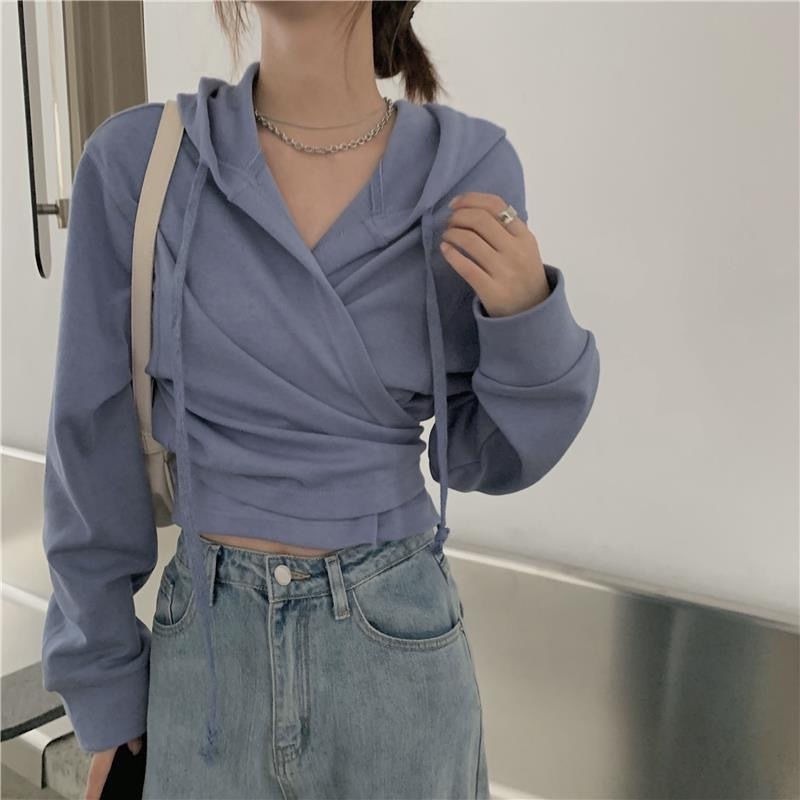 Áo hoodie lửng dài tay thiết kế mới cho nữ