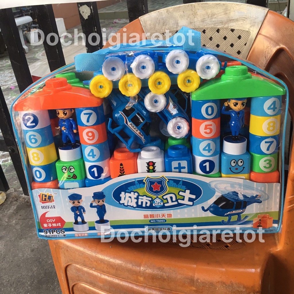 Túi xếp hình cảnh sát 91pcs, đồ chơi lắp ráp xếp hình có ô tô,máy bay cho bé sáng tạo vừa học vừa chơi