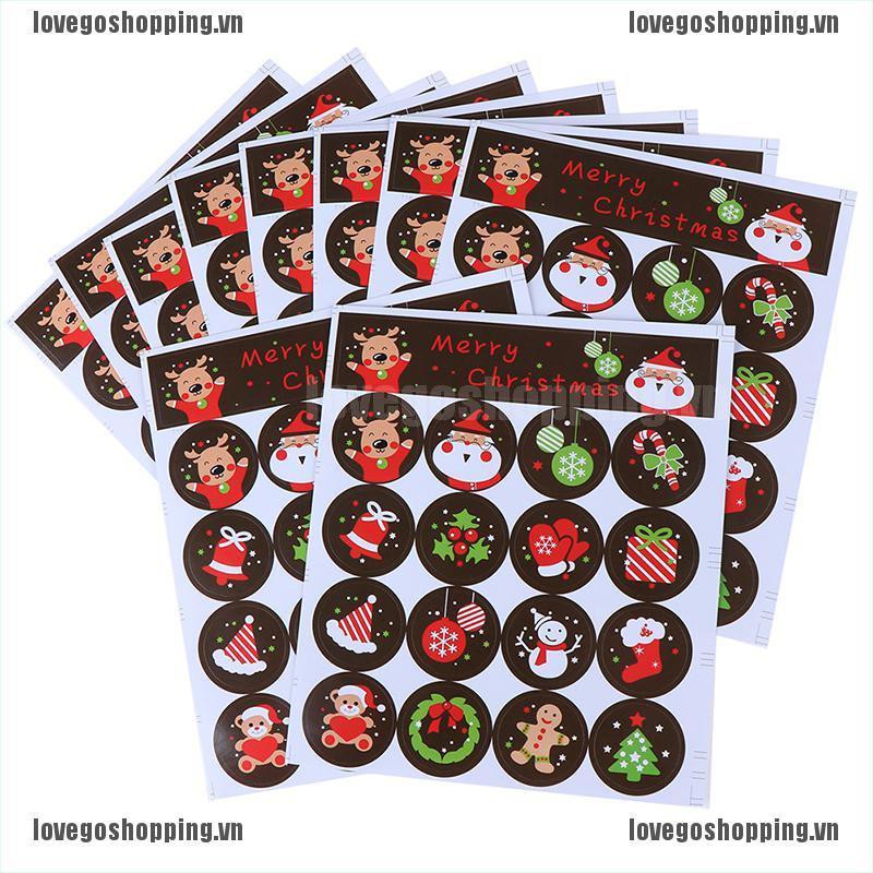 Bộ 160 sticker hình tròn vẽ hình ông già Noel/tuần lộc dịp Giáng Sinh