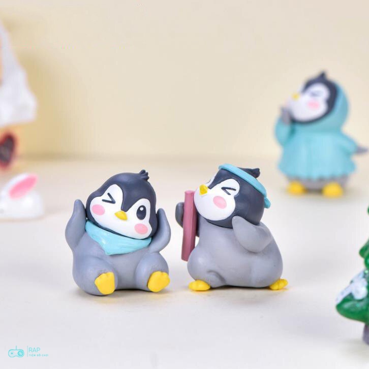 Set 6 mô hình chim cánh cụt Ráp tiểu cảnh biểu cảm đáng yêu dễ thương trang trí để bàn làm việc taplo ô tô quà tặng