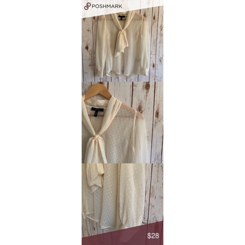 Áo Sơ Mi Voan Kính Xốp Jessica Simpson Nơ Cổ Tay Dài Mangsette Caro Ngũ Sắc