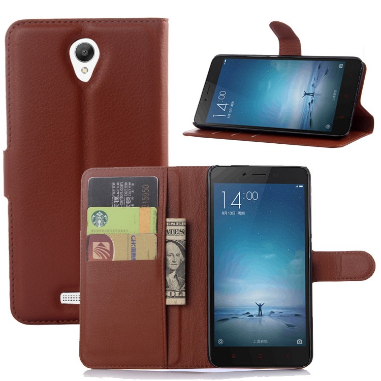 Bao da điện thoại nắp gập sang trọng có ví đựng thẻ và giá đỡ cho Xiaomi Redmi Note 2