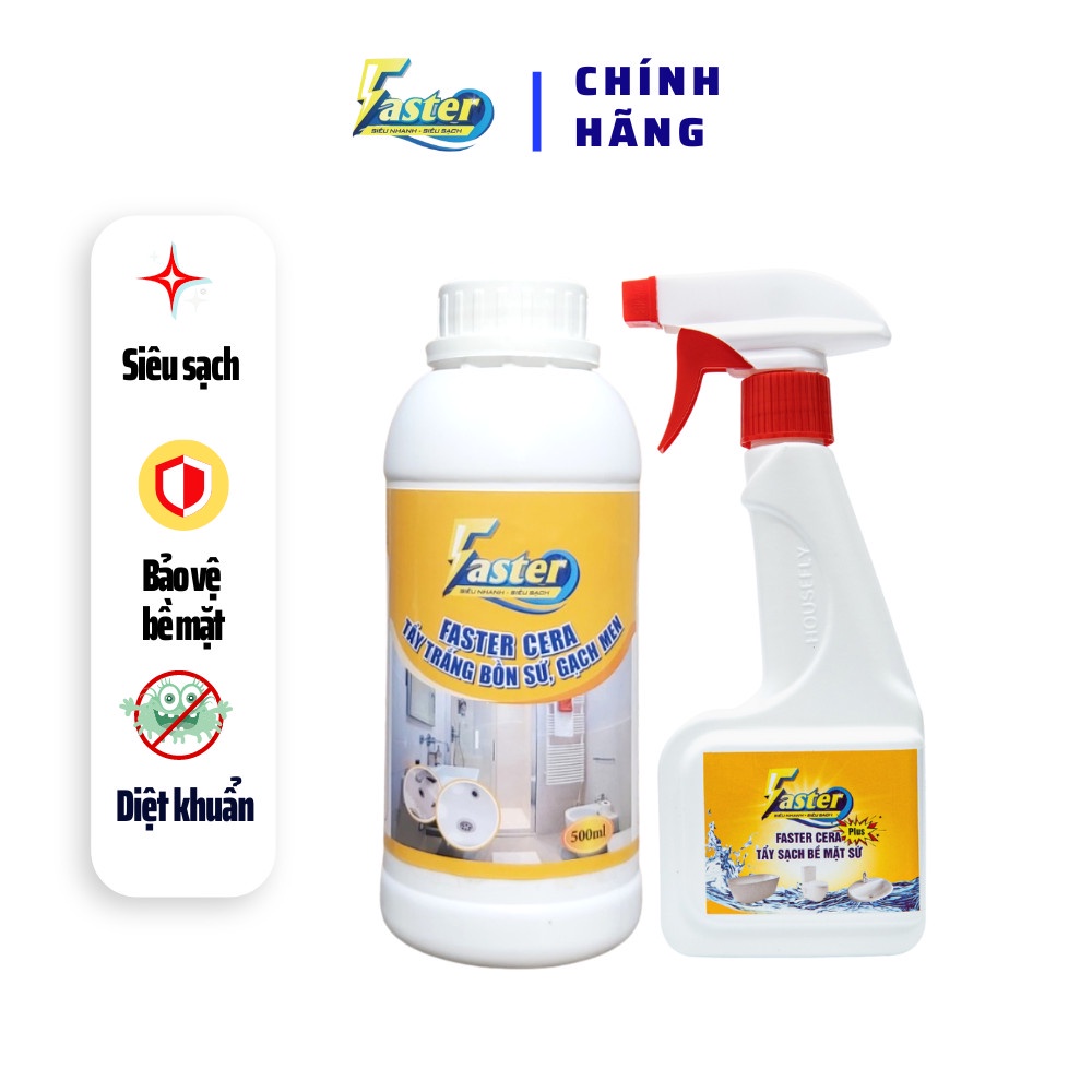 Tẩy trắng bồn cầu, cặn canxi, gạch men, vẹ sinh nhà tắm Faster Cera