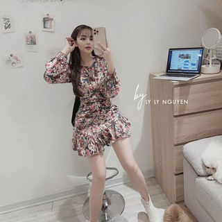 Váy hoa đuôi cá dáng xòe chất thô lụa sang chảnh