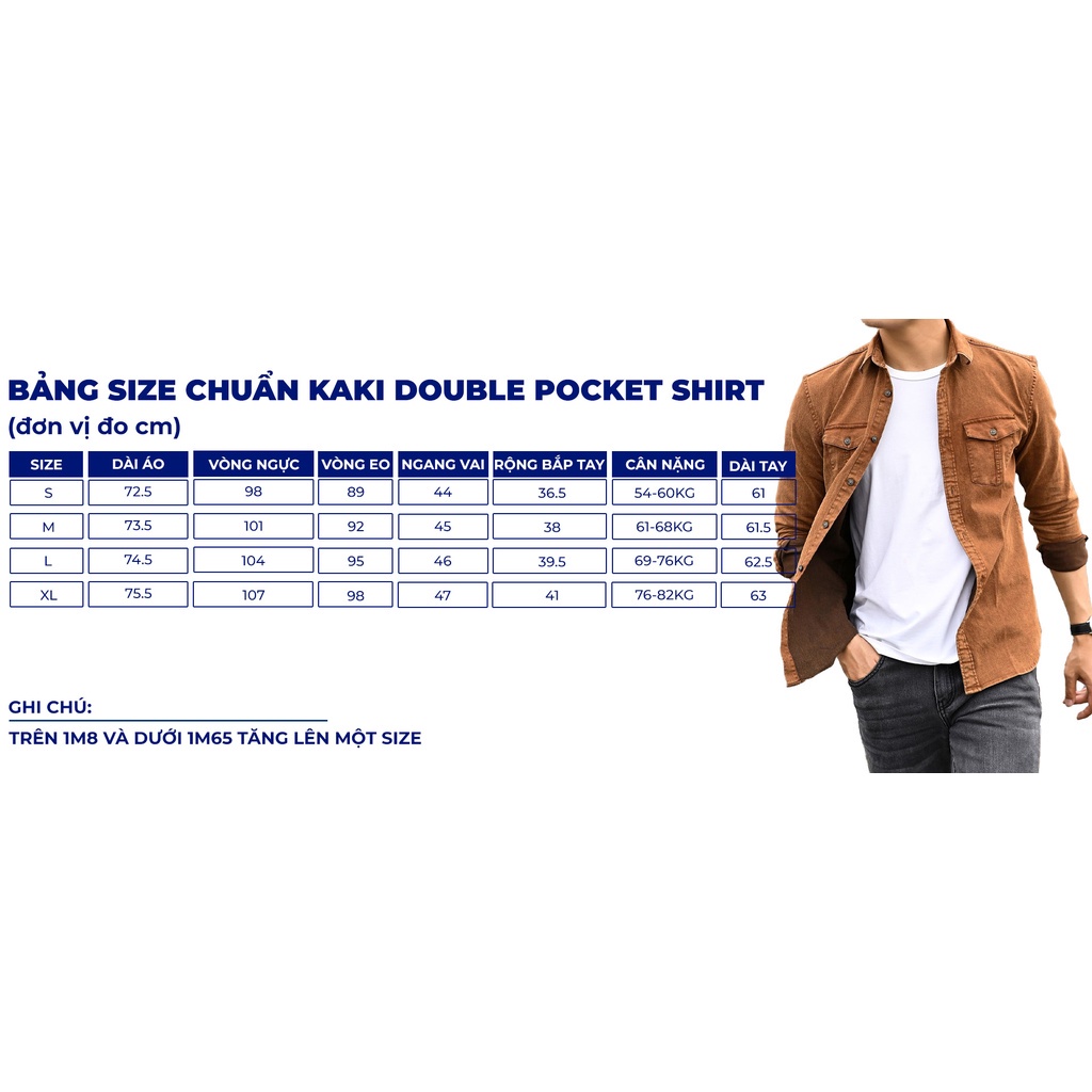 Áo khoác sơ mi nam The GMEN Kaki Double Pocket Shirt chất vải kaki 100% cotton