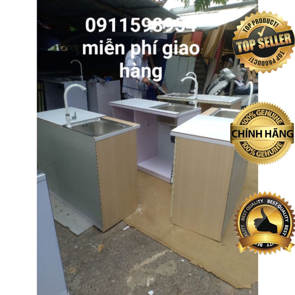 Tủ bếp Mini nhựa Đài Loan Kim Tiên, Có bồn rửa bát, đĩa, mặt bếp được dán gạch men cao cấp.