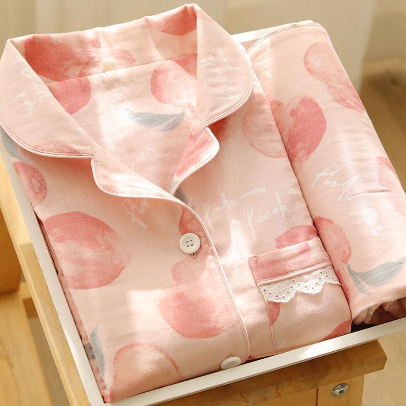 Bộ Đồ Ngủ Tay Dài Hai Lớp In Họa Tiết Quả Đào Dễ Thương Phong Cách Nhật Bản Thời Trang Xuân Thu Năm 2021 Cho Bạn Gái