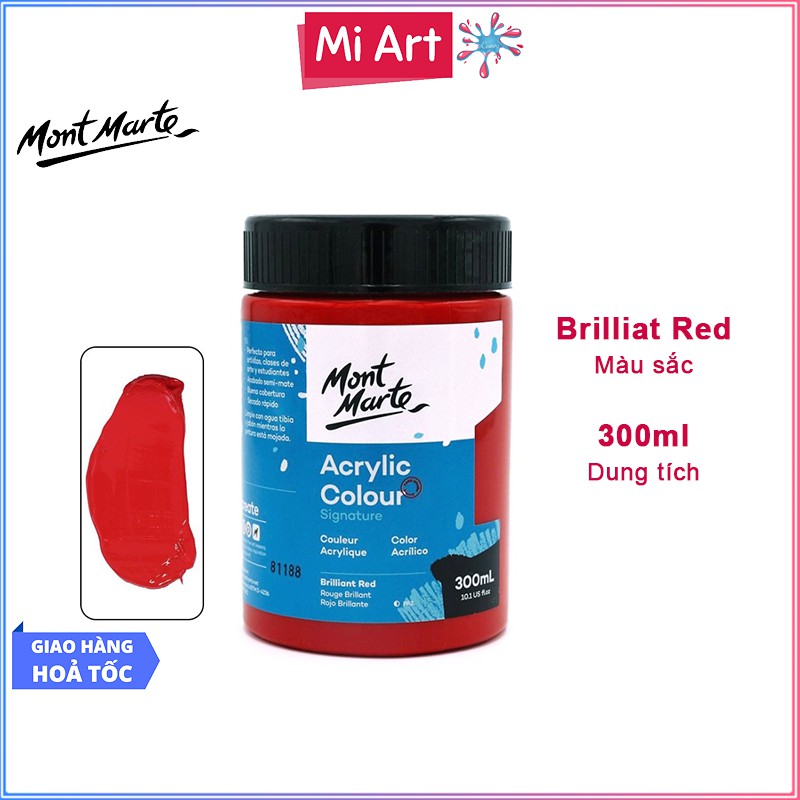 Màu Acrylic Mont Marte 300ml - Brilliant Red - Acrylic Colour Paint Signature 300ml (10.1oz) - MSCH3010