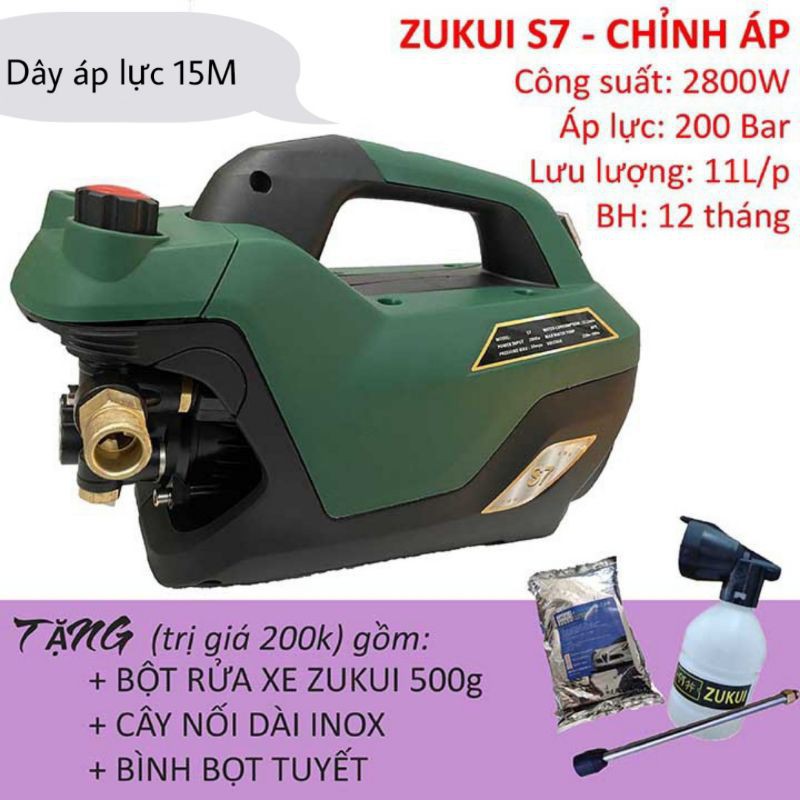 Máy Rửa Xe Chỉnh Áp Zukui S7. Công Suất 2800W. Có chỉnh áp trên thân máy