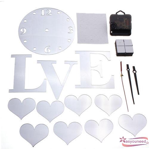 AydღNew DIY Clock Love Heart Mirror Reflection Acrylic Home Decoration Wall