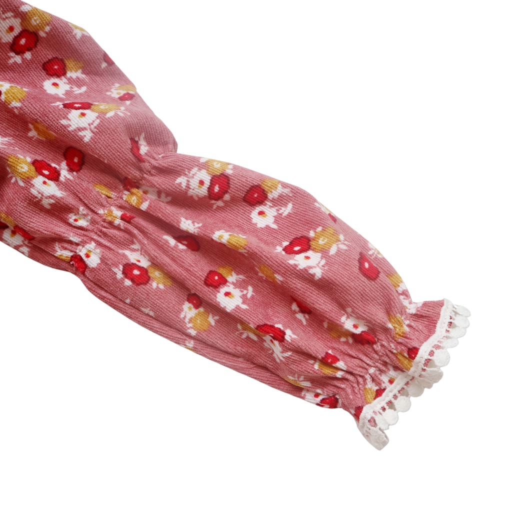 Váy Nhung Hoa Bé Gái 2-10 Tuổi Bồng Vai, Phối Ren Tay SILBER KIDS