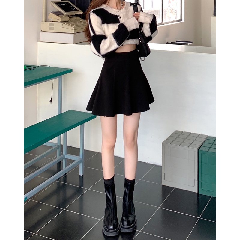 Chân váy len chữ A lưng cao phong cách retro cho nữ 46611