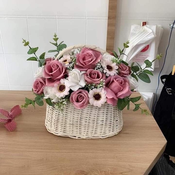 Giỏ Cắm Hoa Cao 27cm Màu Sắc Tự Nhiên, Trang Trí Decor Không Gian Nhà Cửa