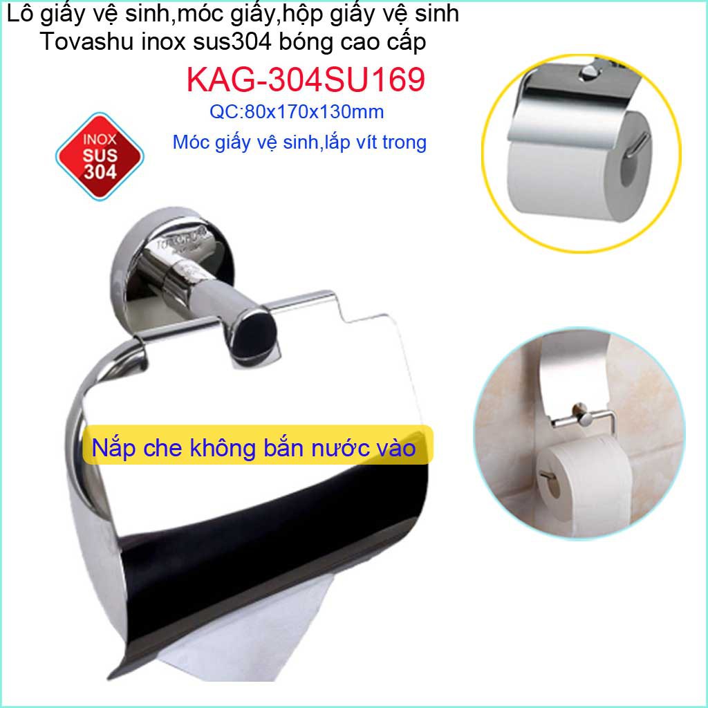 Kệ giấy nhà tắm Tovashu KAG-304SU169, hộp đựng giấy nhà vệ sinh Inox SUS304 Nhật cao cấp