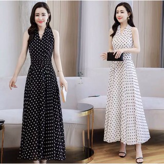 ĐẦM MAXI CHẤM BI CỔ V XINH XẮN
