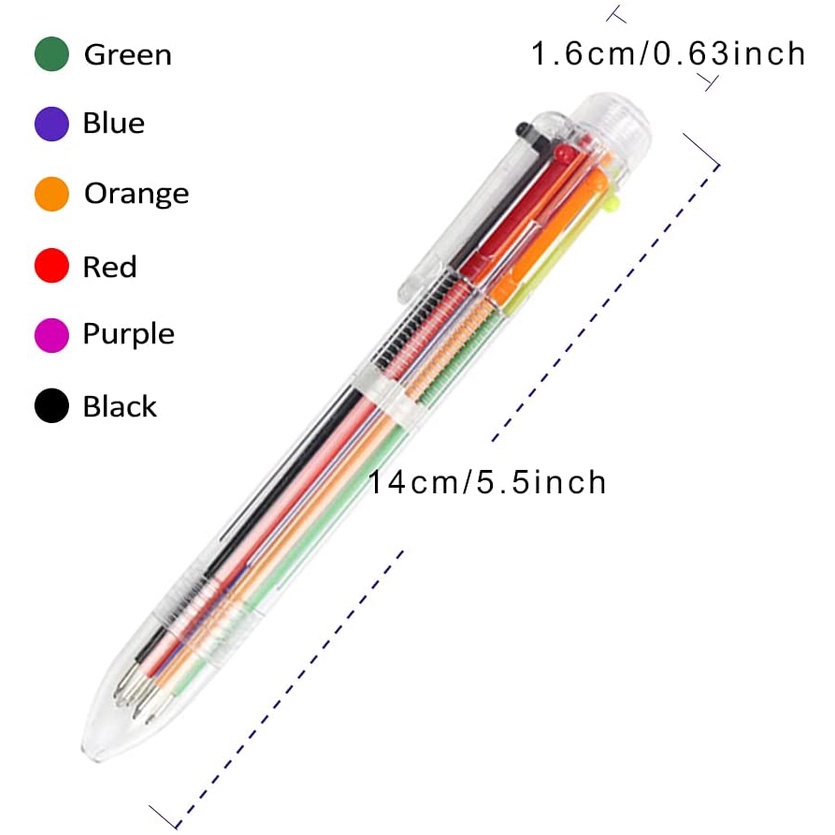 Set 6 bút bi trong suốt 6 màu 0.5mm 6 trong 1 tiện lợi