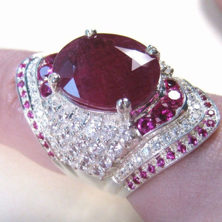 Nhẫn Đính Đá Ruby Thời Trang Tinh Tế Cho Nữ