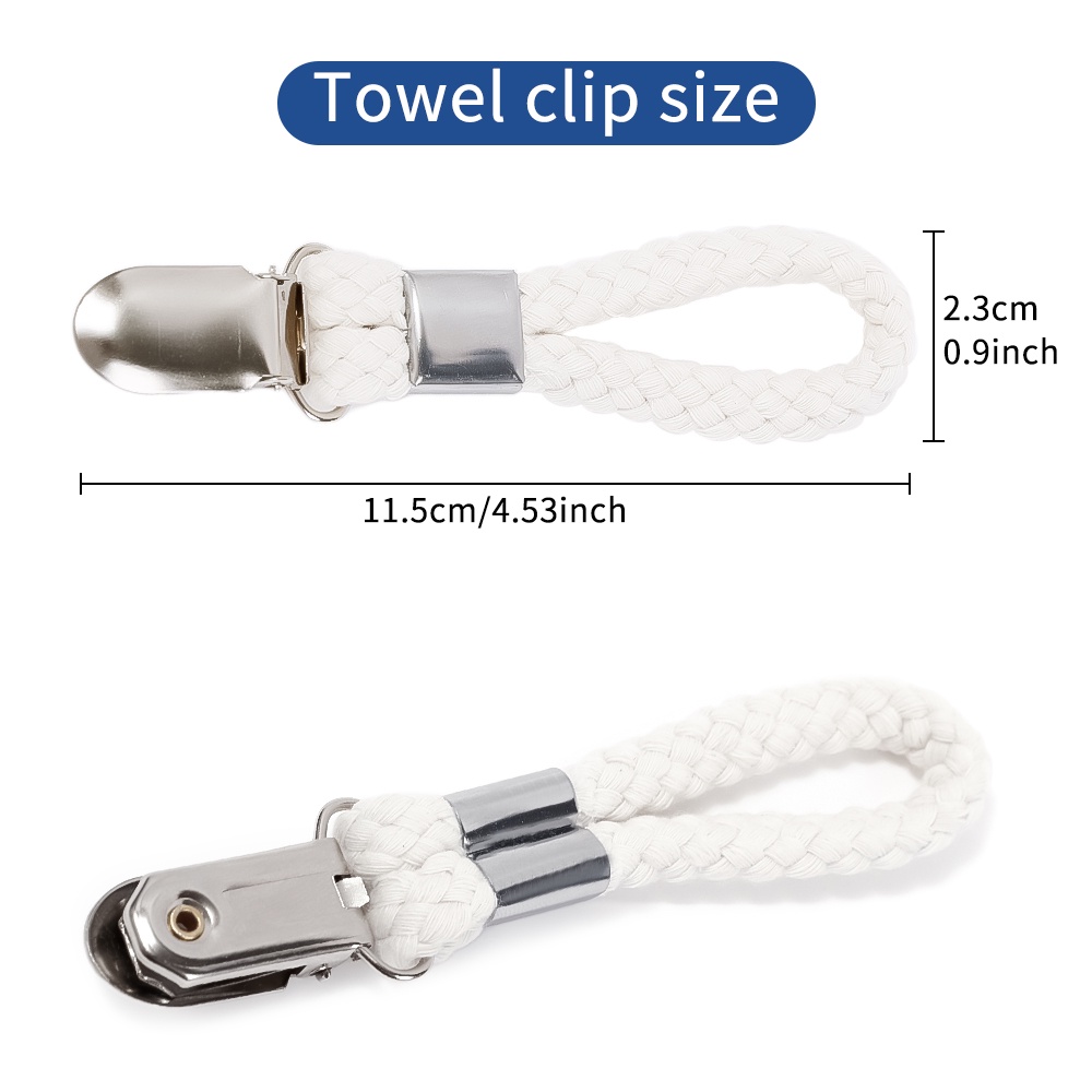 Set 4/6 Móc Treo Khăn Bằng Dây Cotton Bện Màu Trắng Có Kẹp Kim Loại Đa Năng