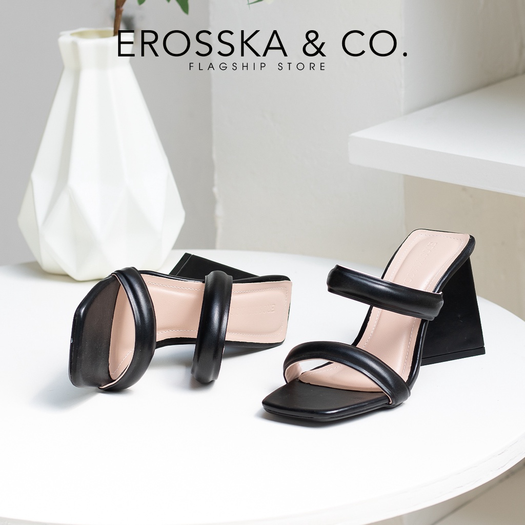 Erosska - Dép cao gót nữ mũi vuông 2 quai ngang thanh lịch cao 9cm màu nâu - EM090