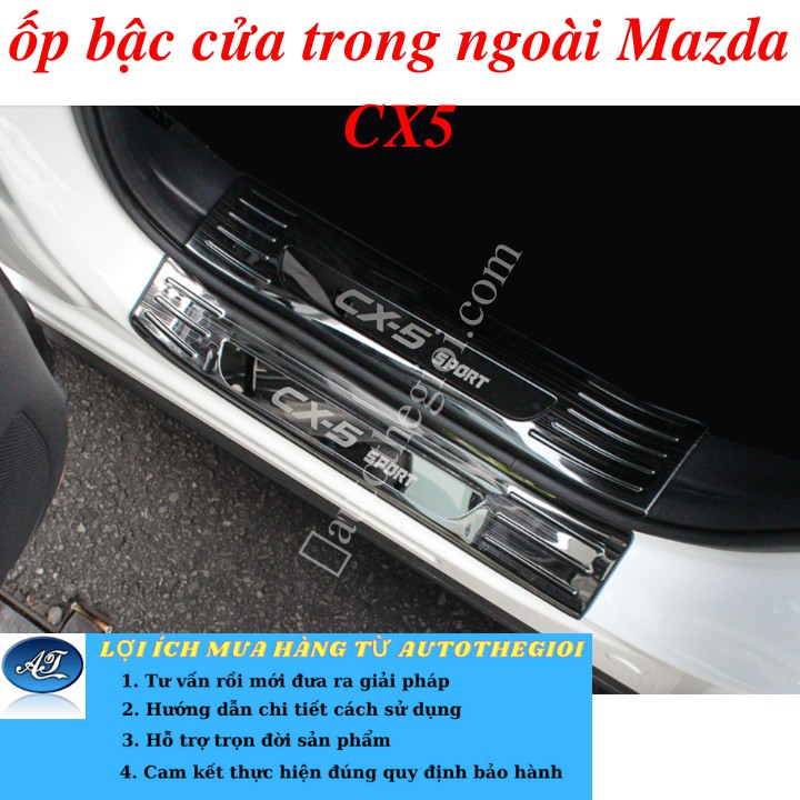 Bộ 8 miếng ốp bậc cửa trong ngoài Mazda CX5 2018-2020 loại đẹp - titan - tặng dung dịch tăng độ kết dính 3M