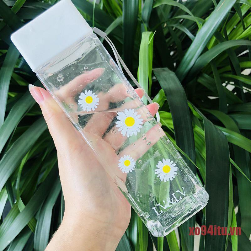 Bình nước nhựa trong suốt in hình hoa cúc đáng yêu 500ml