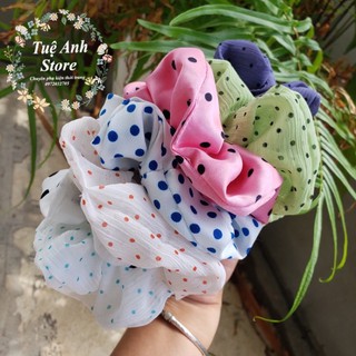 B48 Dây buộc tóc scrunchies các mẫu chấm bi