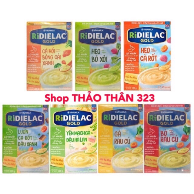 ❤Bột Ăn Dặm RiDIELAC Gold Vị NGỌT- Vị MẶN (7 Vị 200g x 1Hộp Giấy)