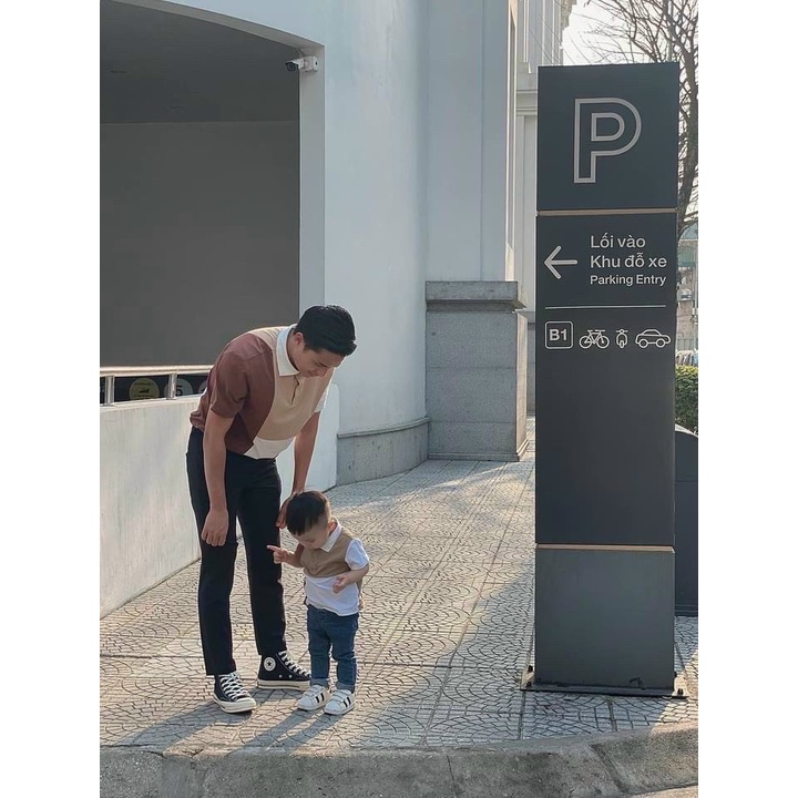 ADGD10 - ÁO POLO TRẮNG PHỐI NÂU GIA ĐÌNH BỐ MẸ BÉ