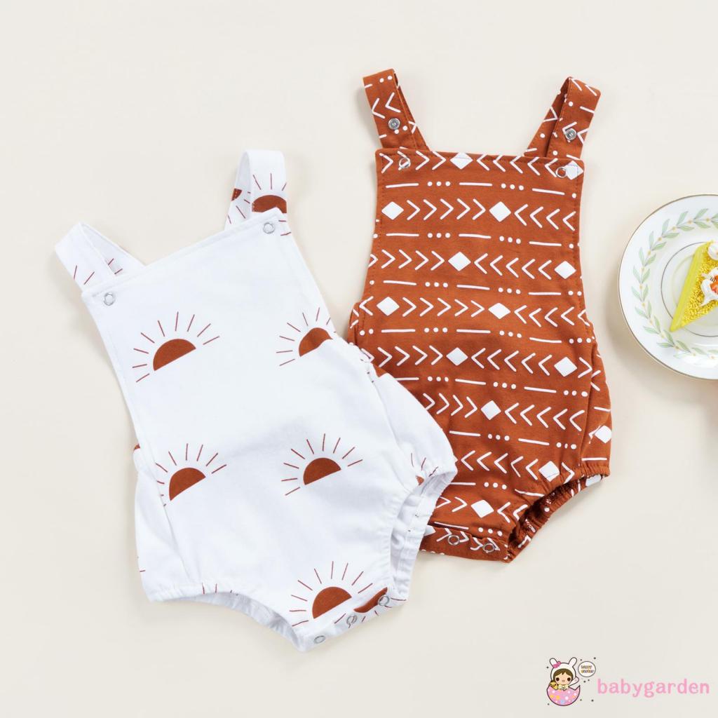 Áo liền quần không tay hở lưng in hình mặt trời/kim cương tam giác cho bé 0-2 tuổi