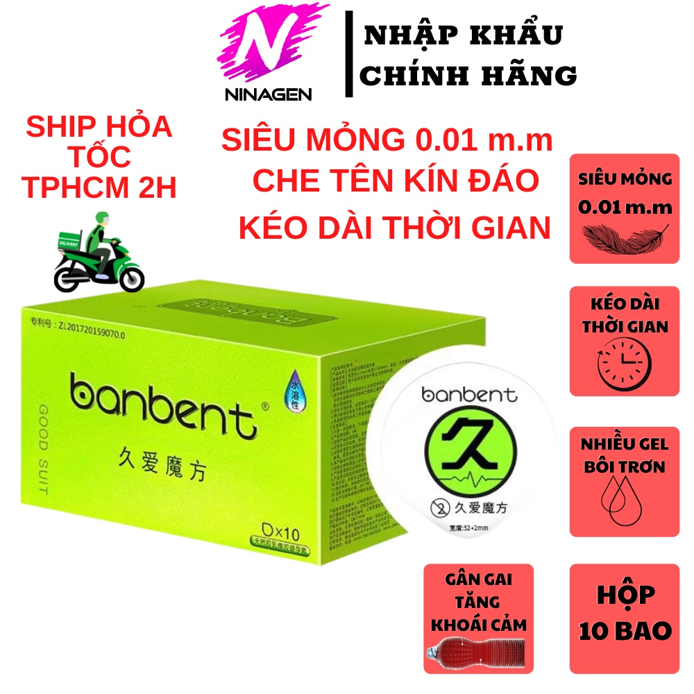 Bao cao su siêu mỏng 001 gân gai banbent xanh long lasting love cube kéo - ảnh sản phẩm 1