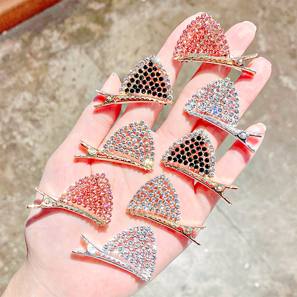 Set 2 Kẹp Tóc Nữ Hình Tai Mèo Đính Pha Lê Xinh Xắn