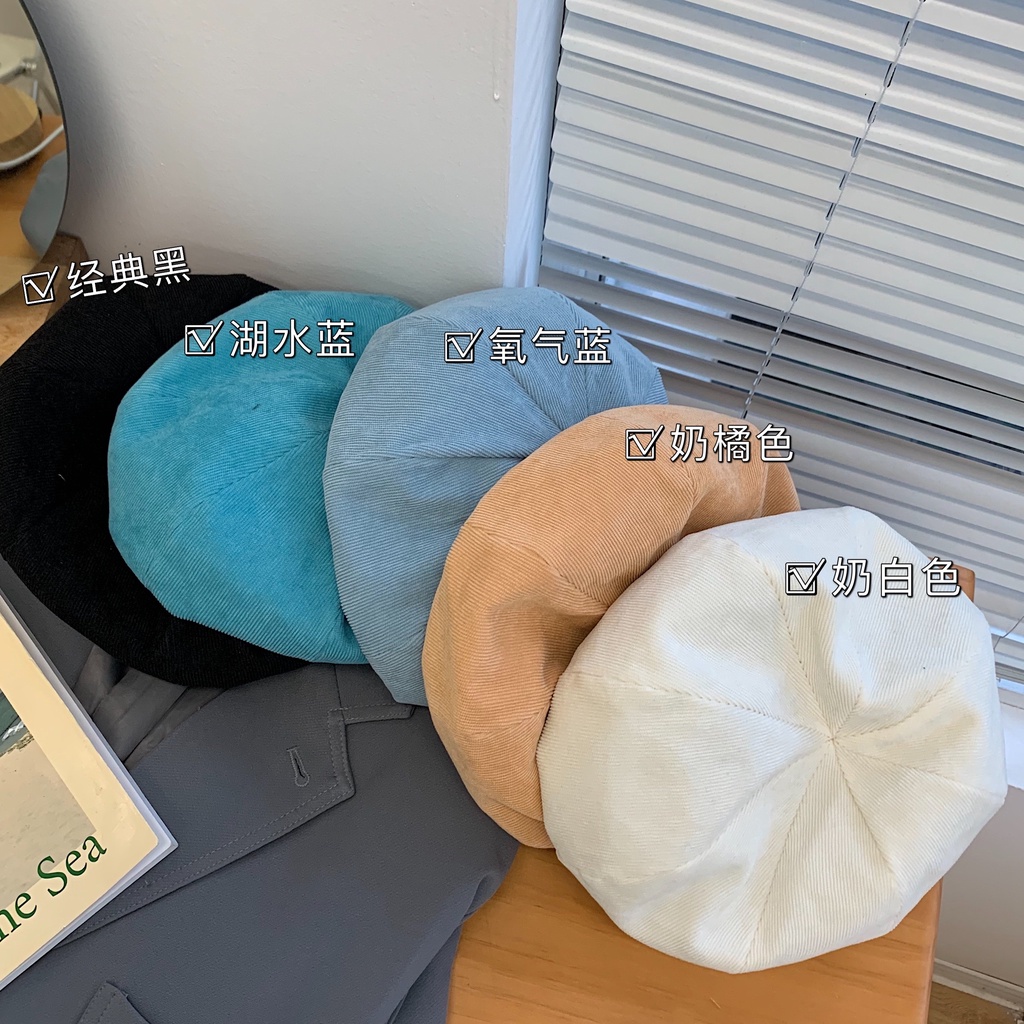 Mũ Beret Nhung Kẻ In Chữ Phong Cách Thời Trang Thu Đông Hàn Quốc
