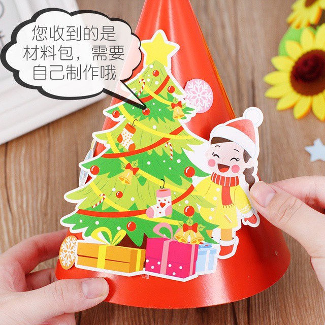 Đồ chơi Noel - Nón noel  Mũ noel bằng giấy tự trang trí