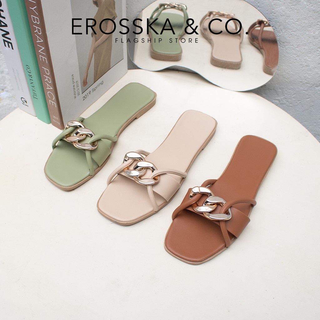Erosska - Dép quai xích thời trang Erosska 2022 phối dây mảnh màu nude - DE040